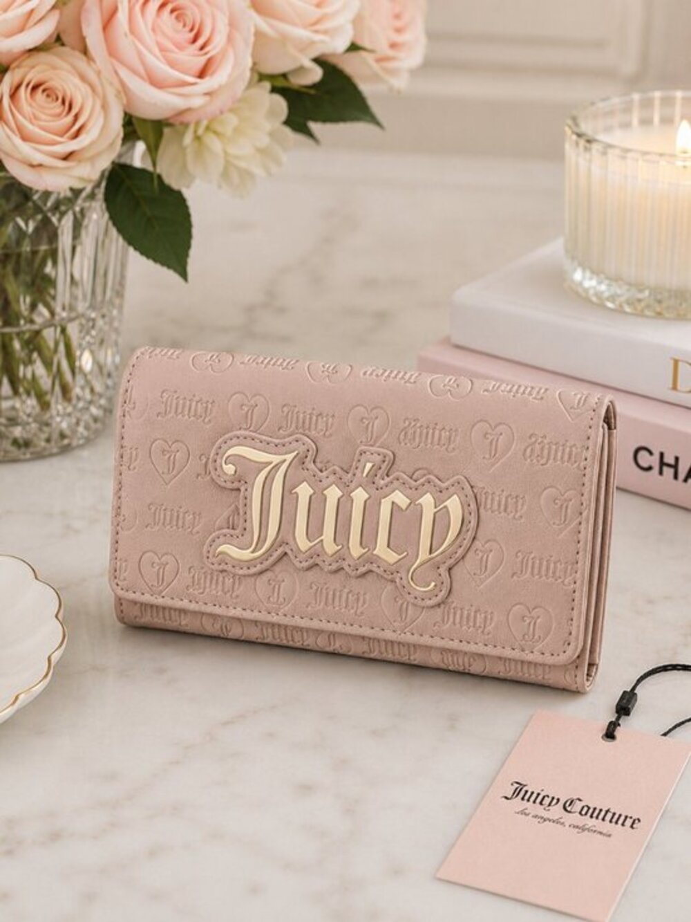 Juicy Couture Upgrade U Café Logo Flap Wallet Gold Hardware NWT